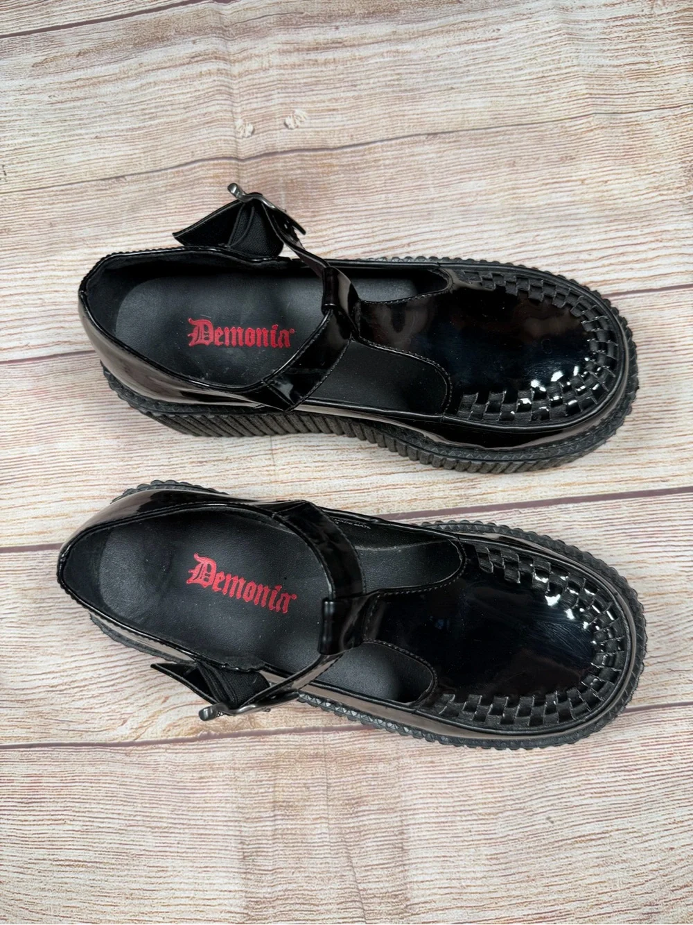 Demonia Mary Jane Glossy Black Patent 3in Platform Creeper-214 - Goth